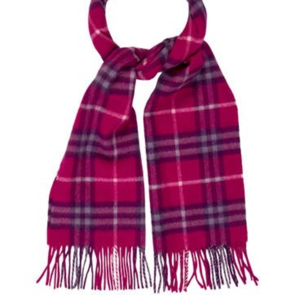Magenta Classic Check Burberry Cashmere Scarf - Picture 3 of 5